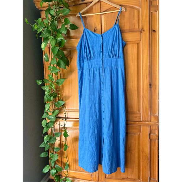 LANE BRYANT REGATTA BLUE SLEEVELESS V-NECK BUTTON FRONT MAXI DRESS SZ 22 - Picture 3 of 10